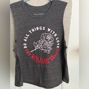 Spiritual Gangster Charcoal Muscle Tee with Pink and Red Accents
